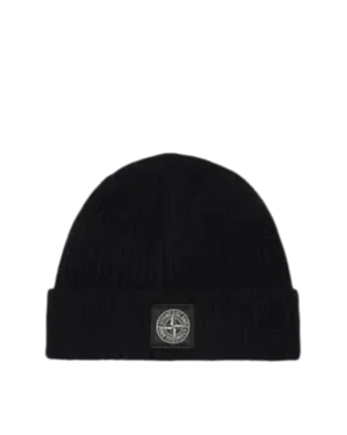 STONE ISLAND -  Bonnet à écusson Compass et revres côtelé noir